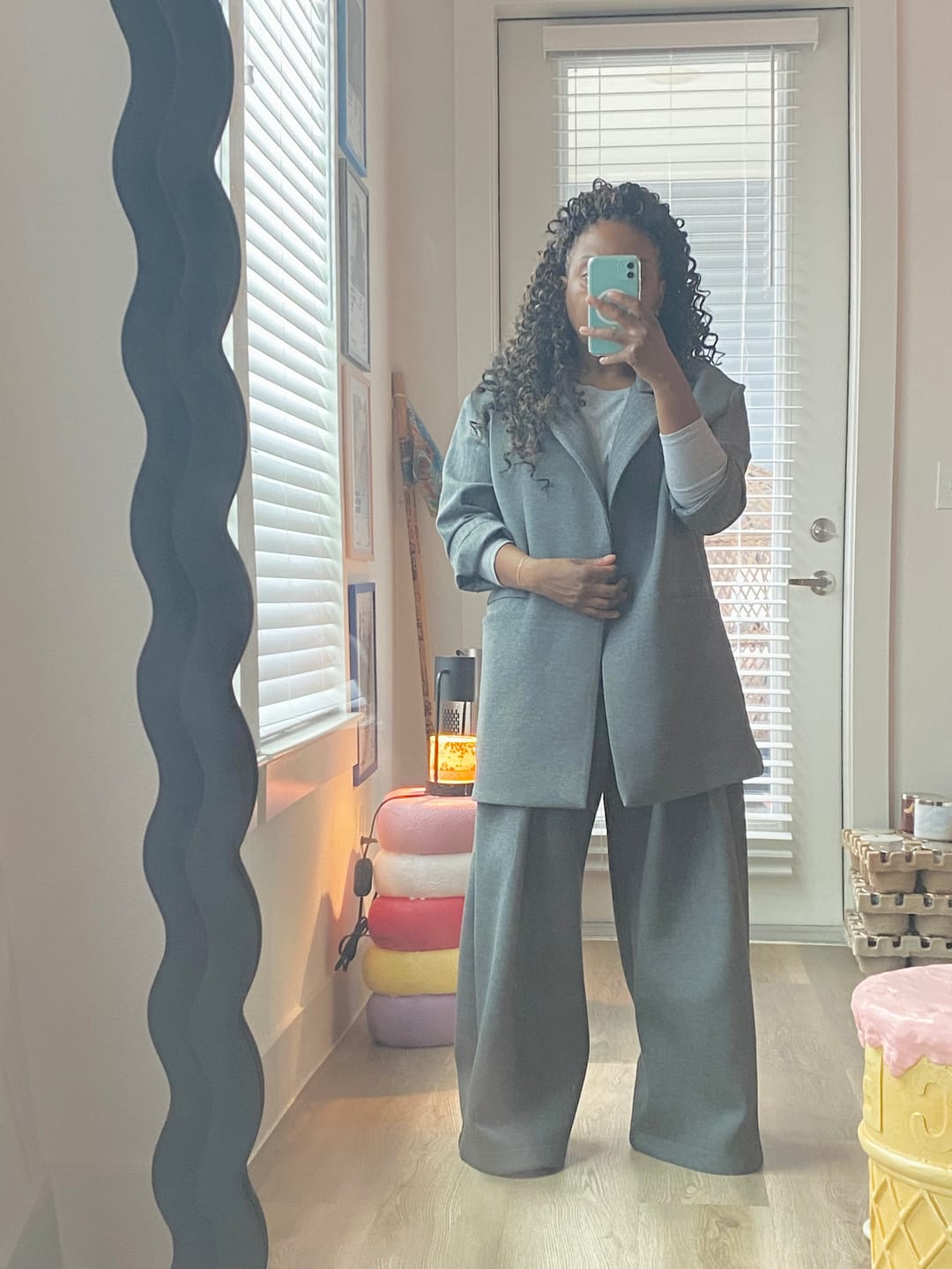 Customer photo review of Gray Wide-Leg Structured Pants