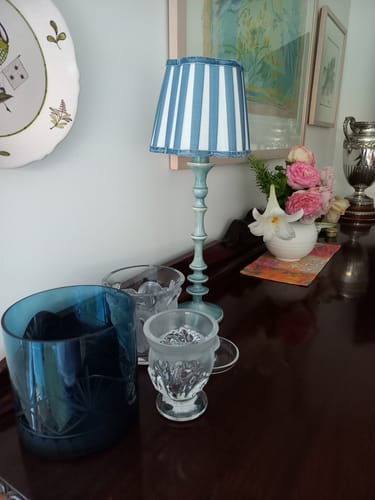 Customer photo review of Blue Hydrangea Scallop Lamp Shade & Gold Base - USB Table Lamp