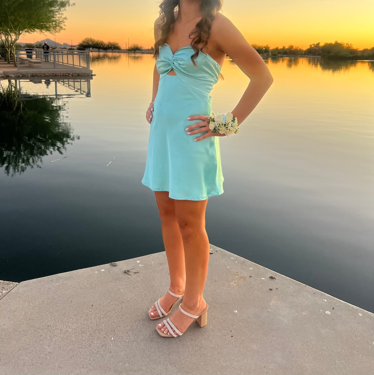 Customer photo review of Strapless Aqua Twist Short Dress with Keyhole