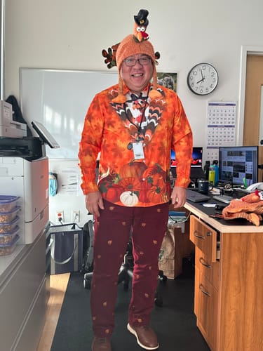 Customer photo review of Bundle Of 2 | Men's Thanksgiving Christmas Turkey Pumpkin Snowman Santa Funny Long Sleeve Shirts