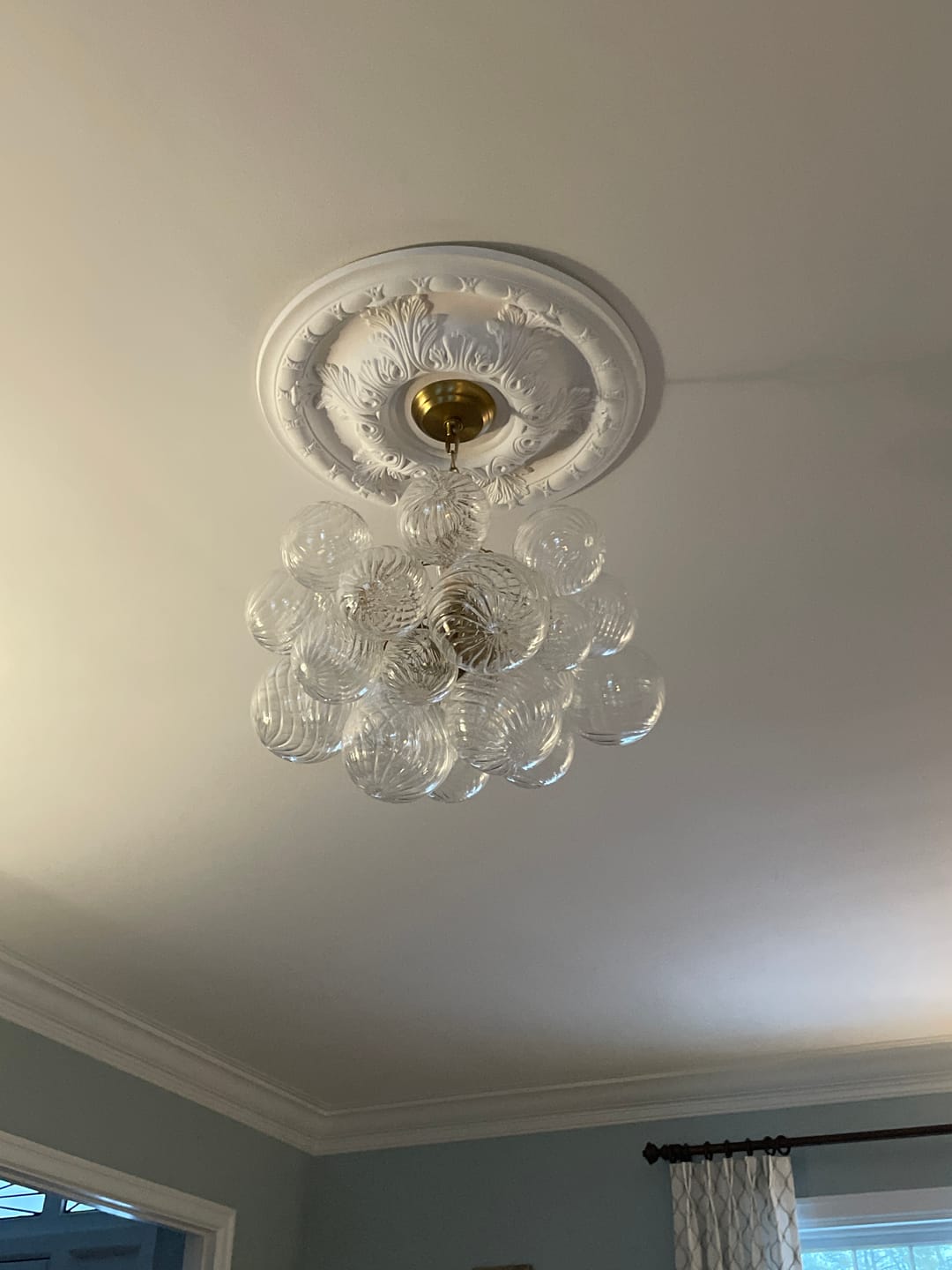 Customer photo review of Brass Cluster Ribbed Glass Globe Bubble Chandelier