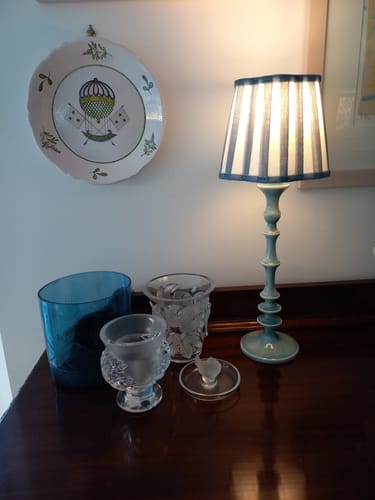 Customer photo review of Blue Hydrangea Scallop Lamp Shade & Gold Base - USB Table Lamp