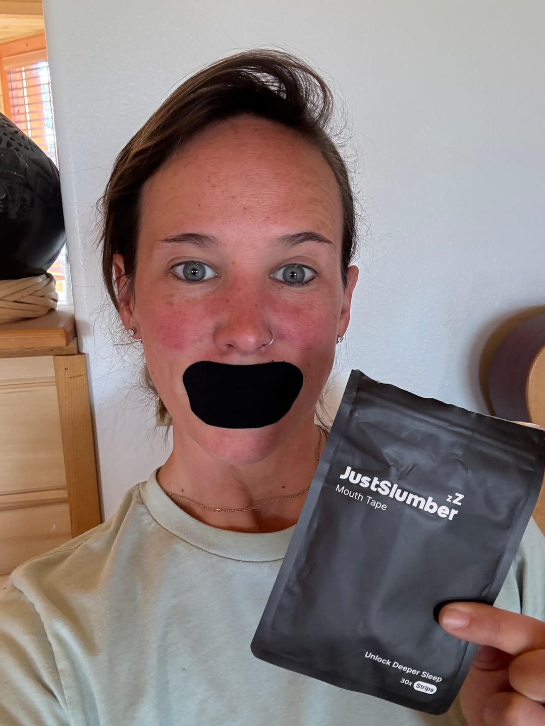 Customer photo review of Unlock Deeper Sleep. JustSlumber Mouth Tape.