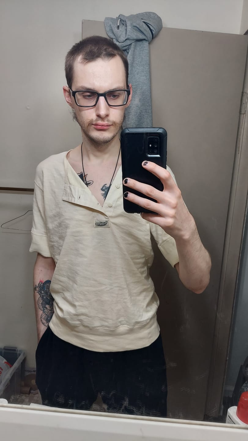 Customer photo review of Side Closing Short Sleeve Henley T-Shirt - White