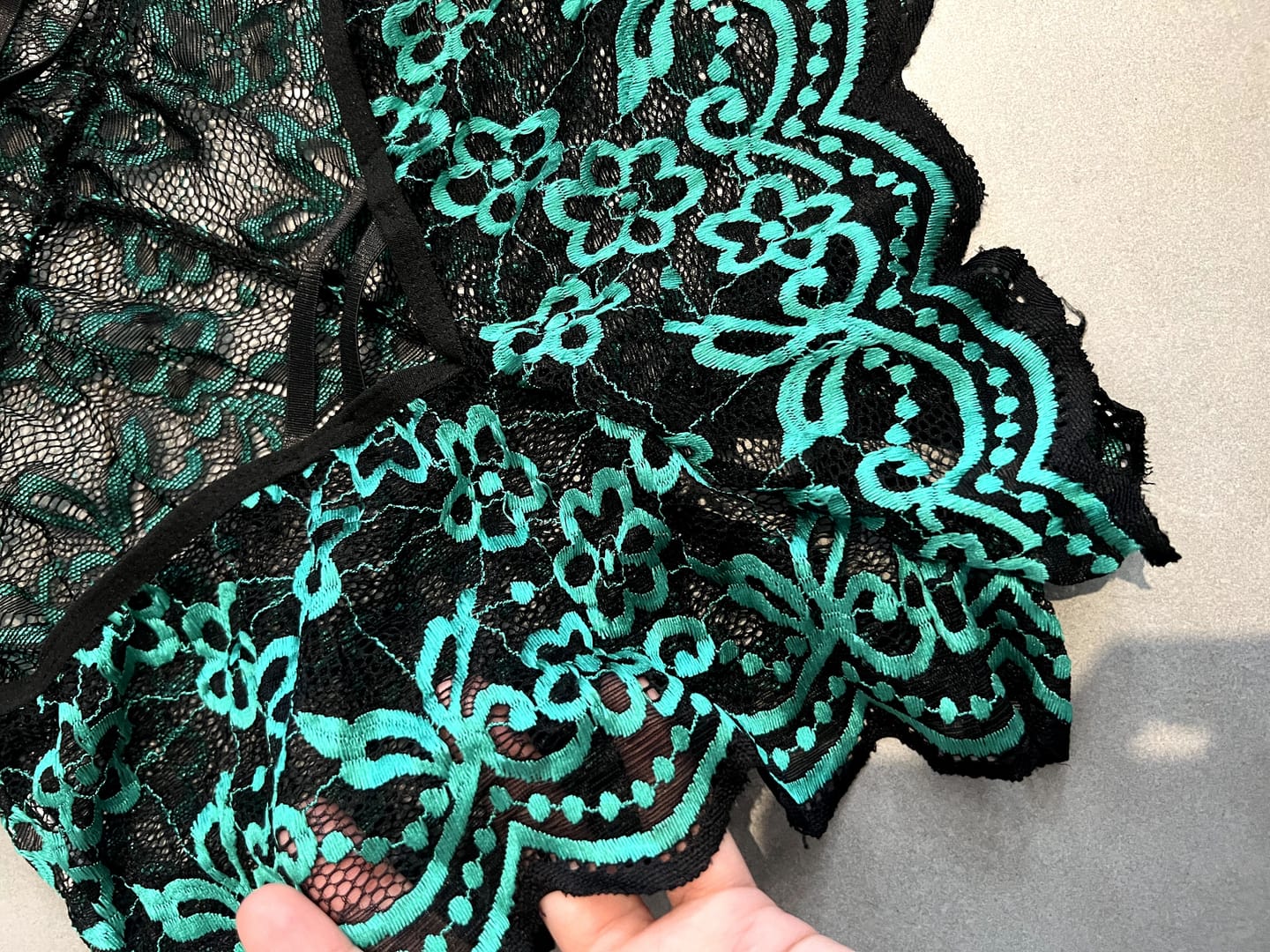 Customer photo review of Intrigue Open-Back Lace Crotchless Bodysuit