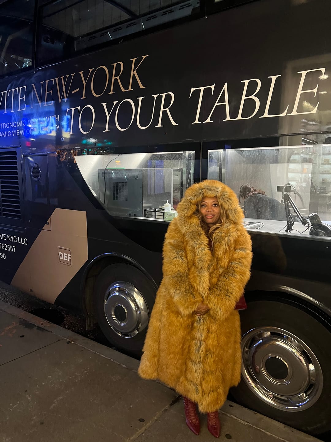 Customer photo review of ELIZABETH-TAN FAUX FOX FUR COAT