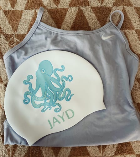 Customer photo review of JAYD Swim Cap || Ocean Octo