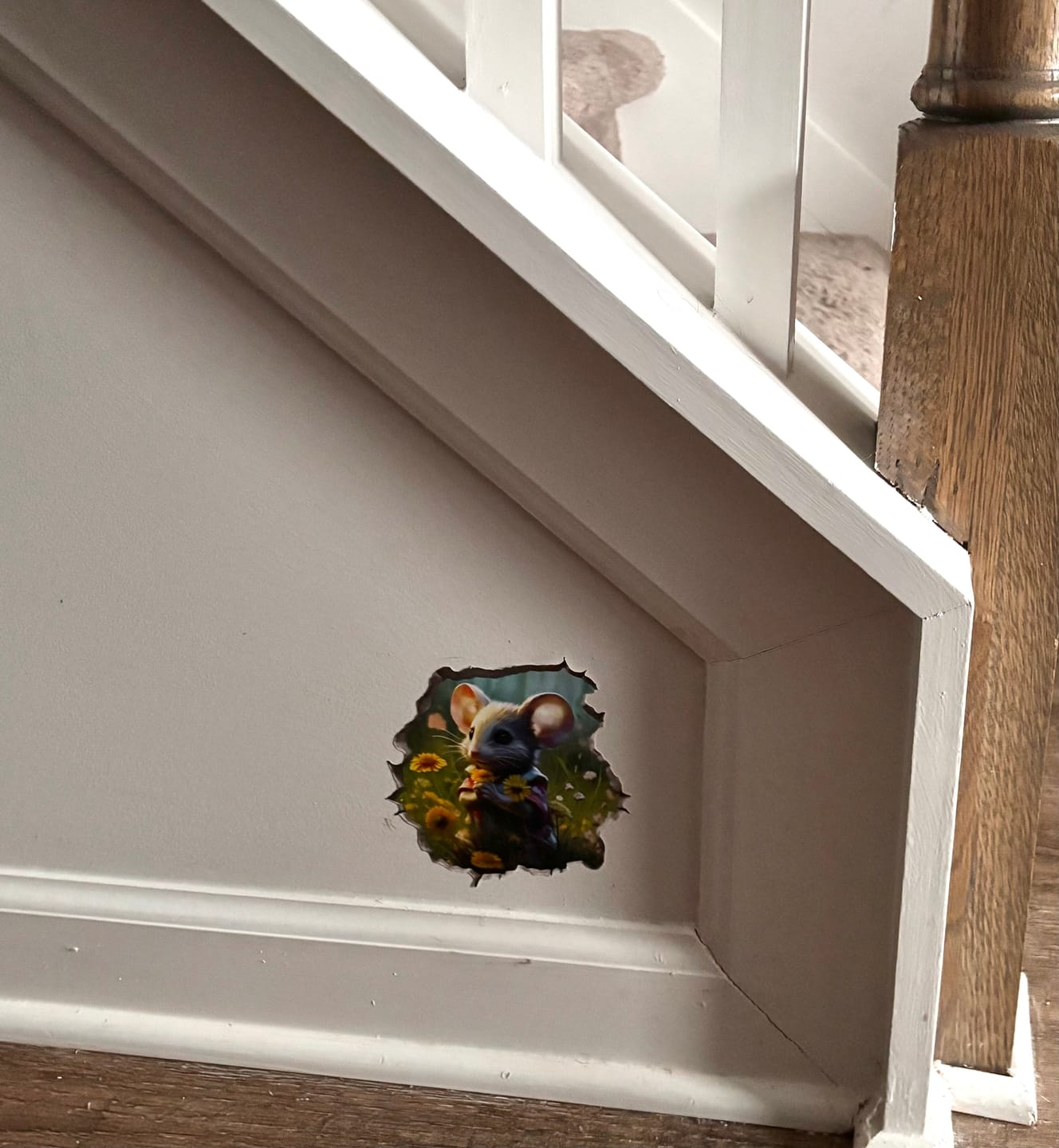 Customer photo review of Flower Mouse Hole Decal