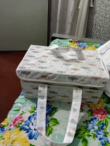 Customer photo review of Diaper Caddy with Lid- Dreamy Clouds Warm Neutral tones (Available in 2 colors)