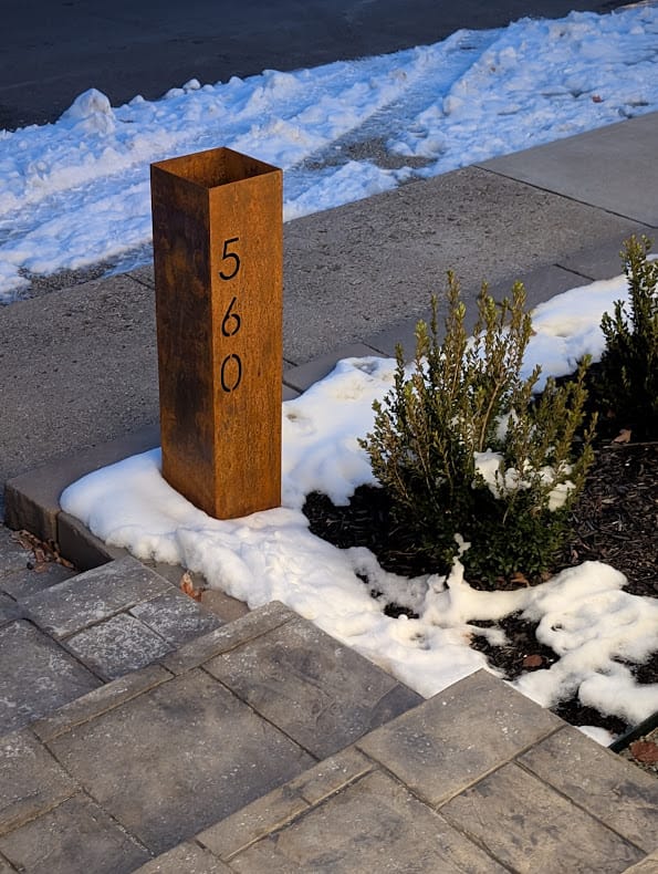 Customer photo review of Personalized Metal Address Garden Column – Custom House Number Sculpture | Rusted Steel Outdoor Yard Sign