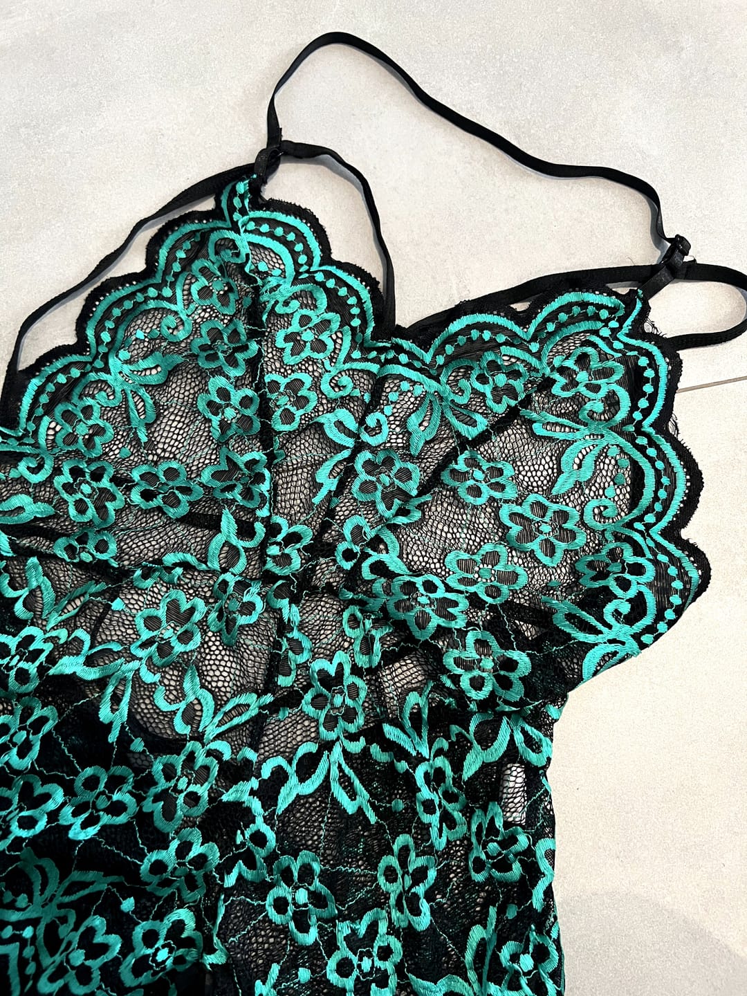 Customer photo review of Intrigue Open-Back Lace Crotchless Bodysuit