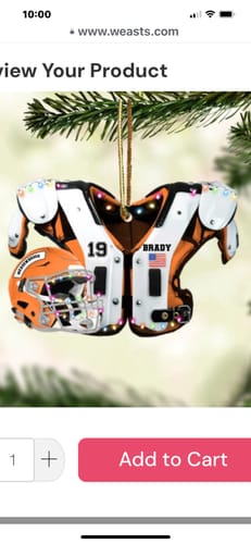 Customer photo review of American Football Shoulder Pads and Helmet Personalized Ornament