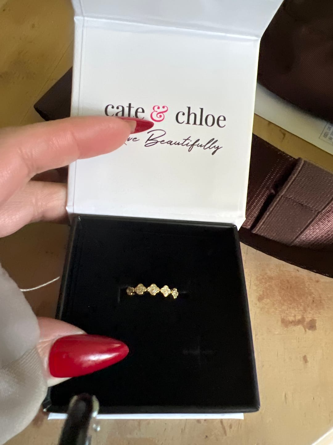 Customer photo review of Linda 18k White Gold Plated Clover Flower Ring with Swarovski Crystals