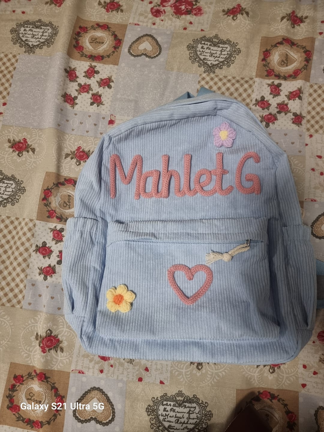 Customer photo review of K&C – Personalized Knitted Backpack + Bottle + Lunchbox