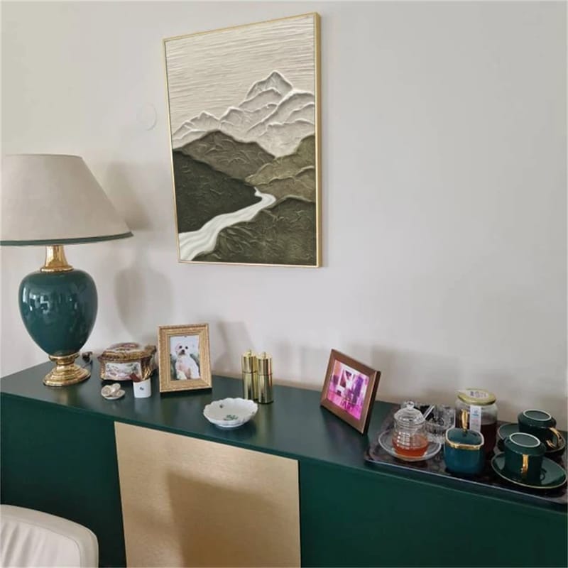 Customer photo review of Green and White Mountain Textured Abstract Painting #MT089