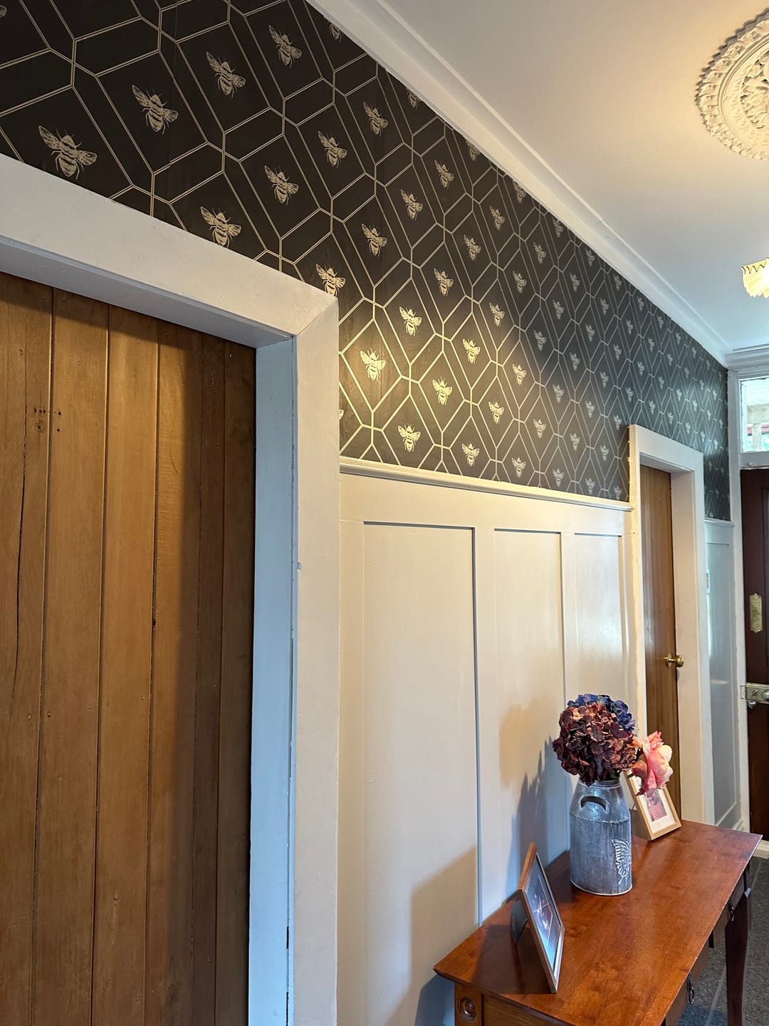 Customer photo review of Honeycomb Bee - Geometric Metallic Wallpaper - Black - Charcoal