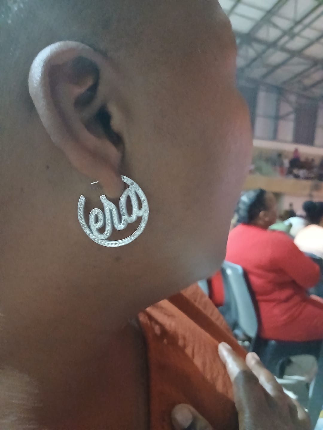 Customer photo review of Silver Luxe Mini Logo Hoops