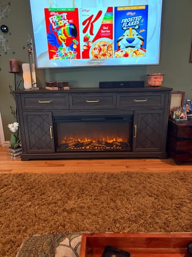 Customer photo review of 68" Grooved Door Farmhouse Fireplace TV Stand