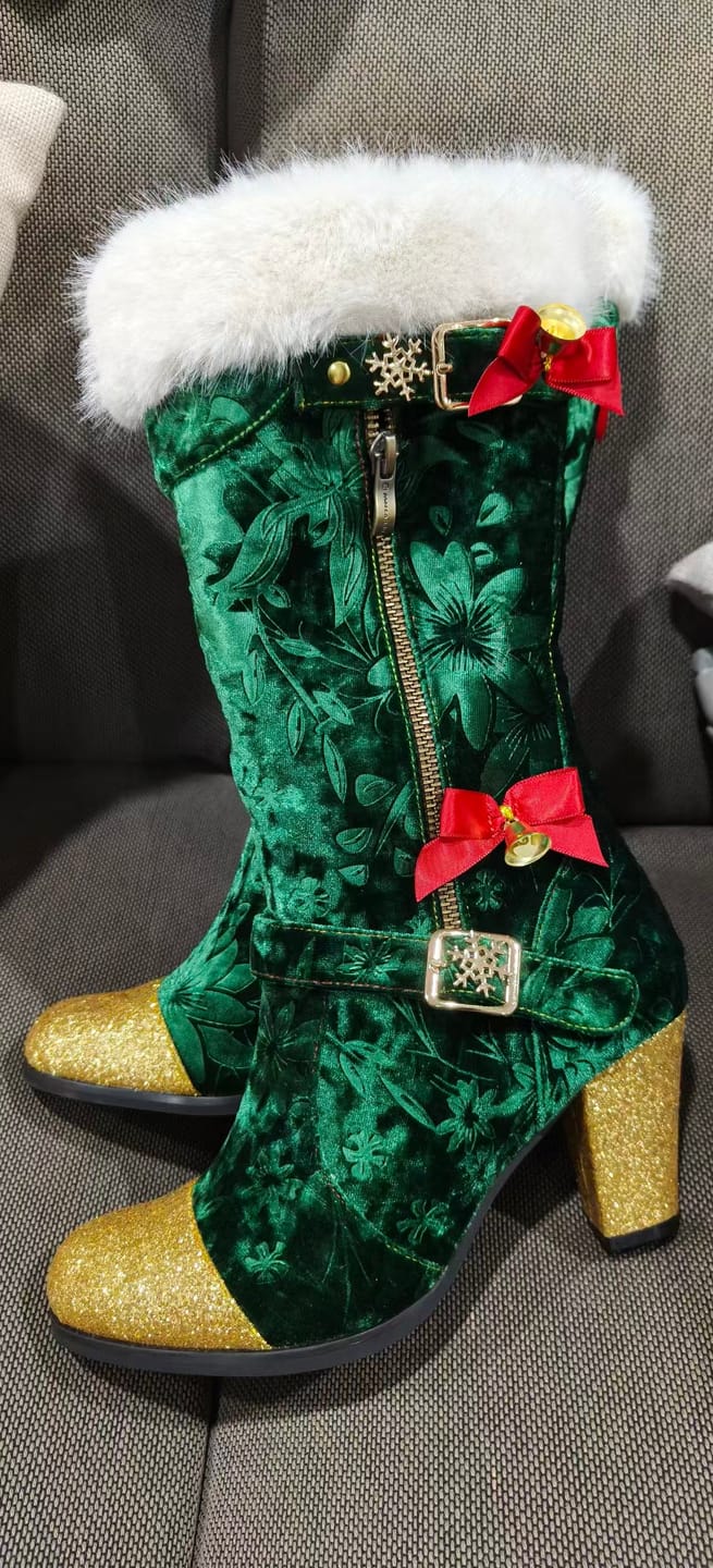 Customer photo review of Christmas Charm Velvet Boots