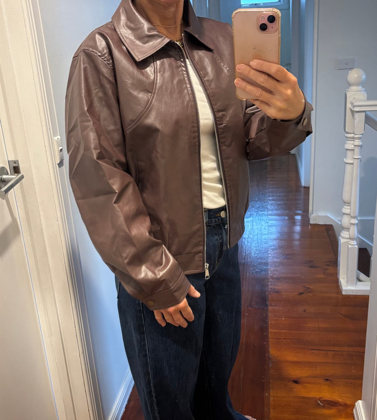 Customer photo review of Luna Leather Jacket Wine Red