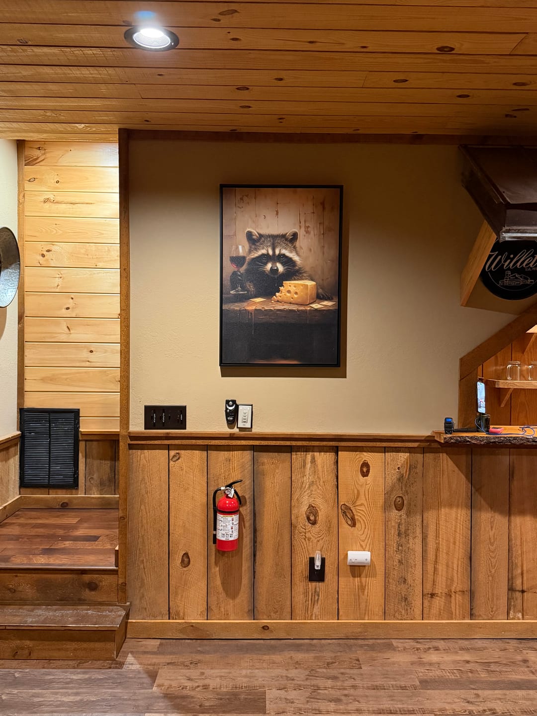 Customer photo review of Raccoon with Wine and Cheese Canvas – Funny Bar Wall Art, Gentleman Gift for Men