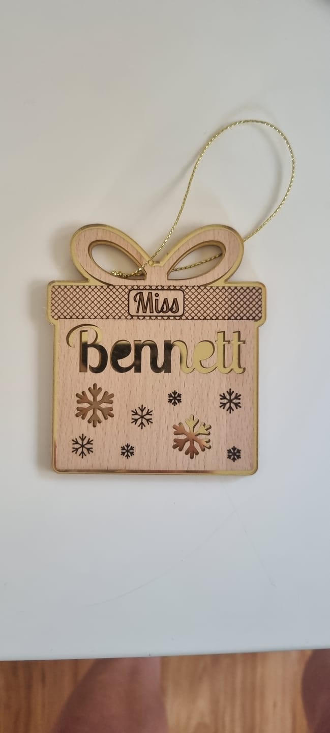 Customer photo review of Personalised Mirror and Wood Christmas Ornaments