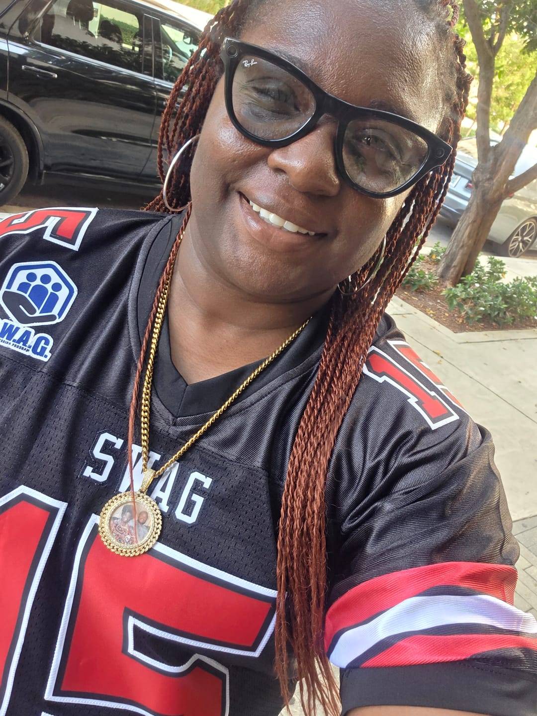 Customer photo review of Custom Black Red-White Classic Style Mesh Authentic Football Jersey