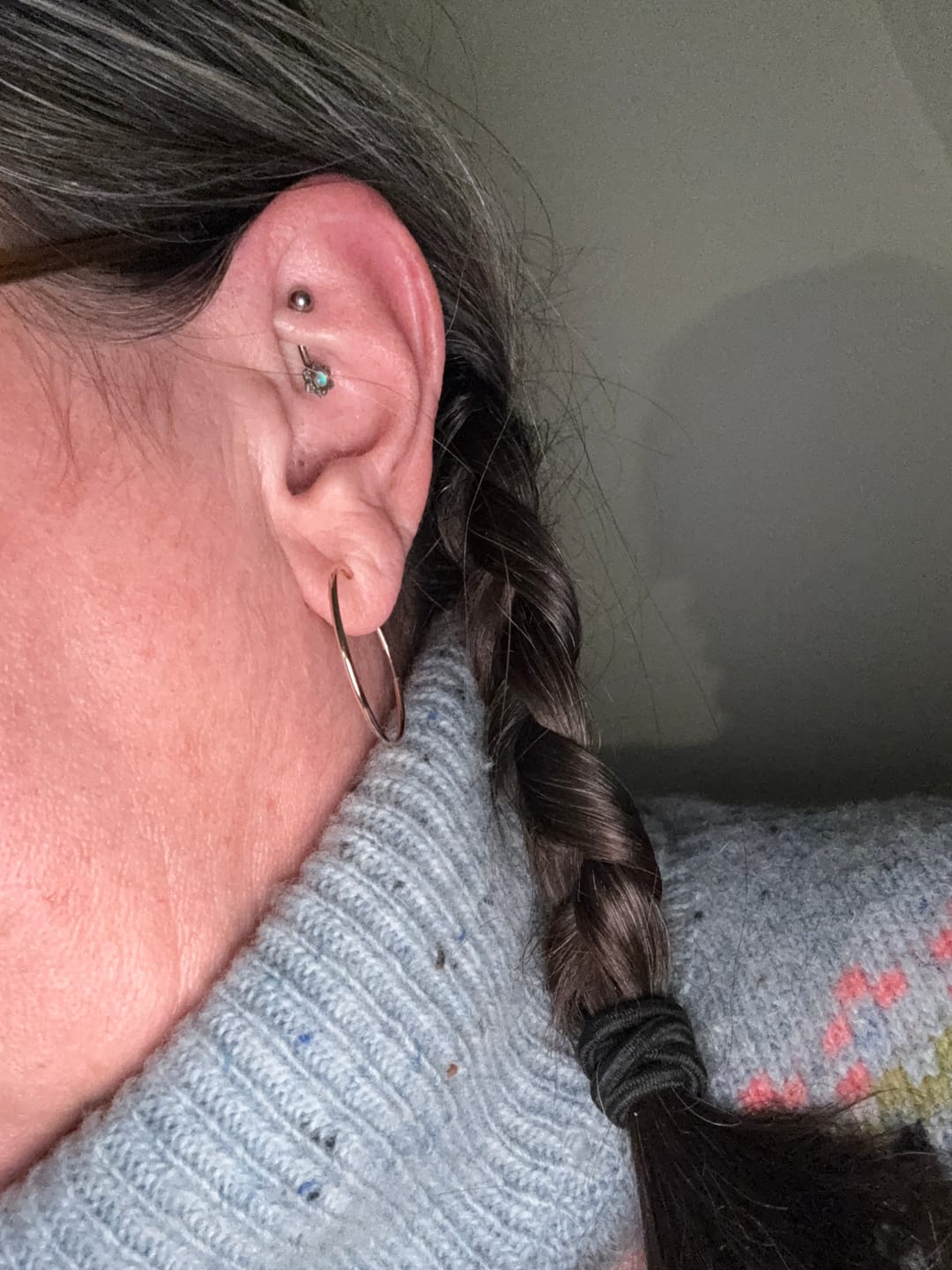 Customer photo review of 14K Gold Sleeper Hoops