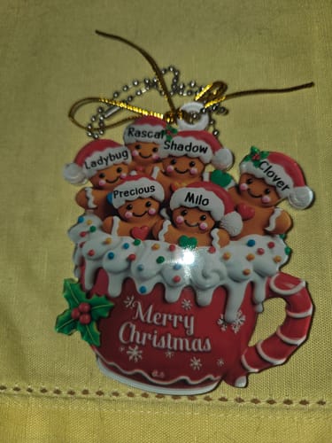 Customer photo review of Personalized Gingerbread Family Ornament With 1-10 Names "Put" The Family Into Gingerbread Cups To Welcome Christmas