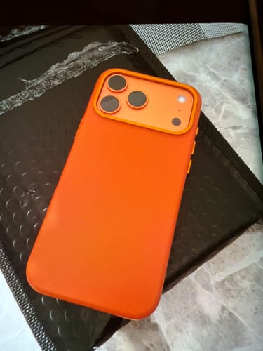 Customer photo review of iPhone 17 Pro Max Leather Case - Timeless Luxe - Solar Orange