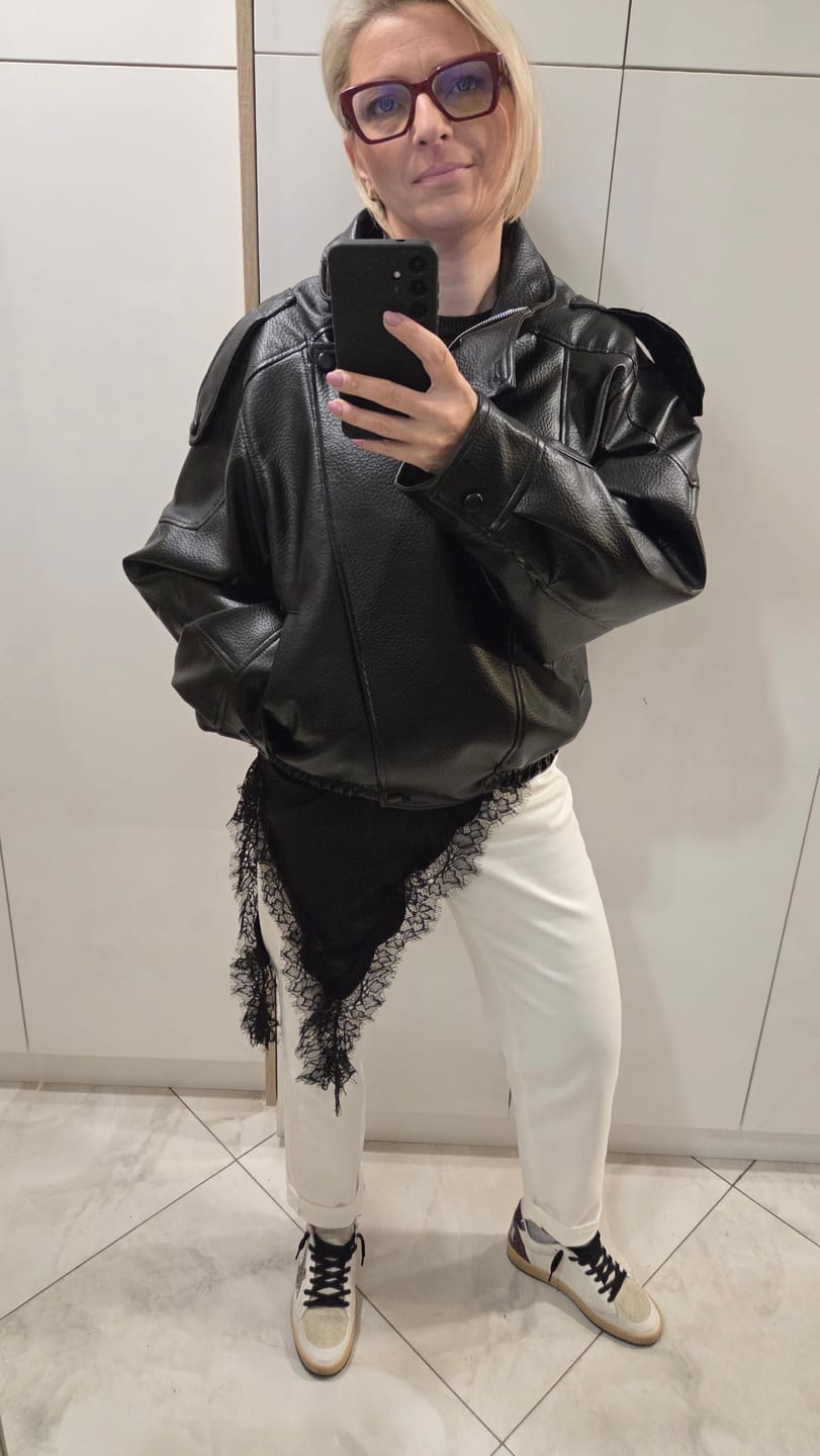 Customer photo review of Carla Asymmetrical Leather Jacket