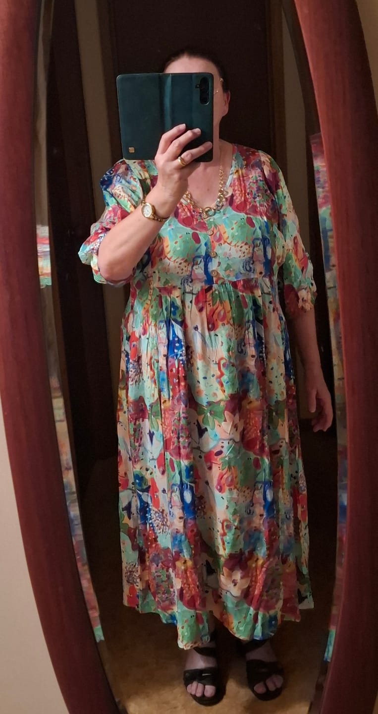 Customer photo review of Zandra Midi Dress in Red Multi