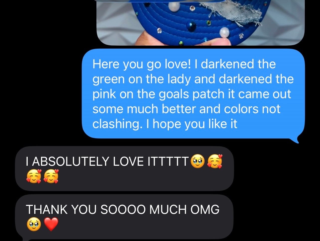 Customer photo review of Design Your Custom Zeta Sorority Trucker Junk Hat | Rhinestones, Patches & Pearls | Greek Life Fashion Cap