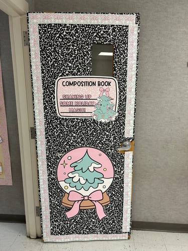 Customer photo review of Christmas Pre-Printed Door Decor Bulletin Board Set | Frosted School Days