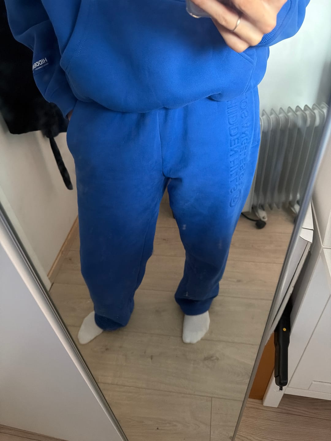 Customer photo review of EMBOSSED STRAIGHT LEG SWEATPANTS ROYAL BLUE