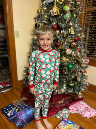 Customer photo review of Santa Squad Green Two-Piece Pajamas