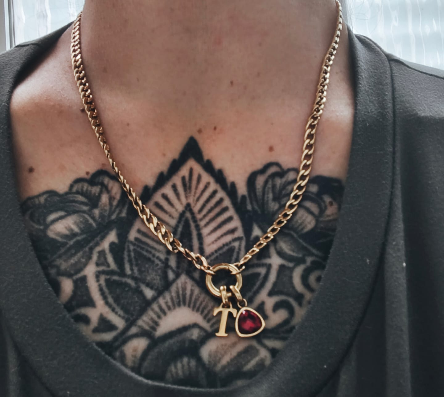 Customer photo review of Letter & birthstone necklace gold