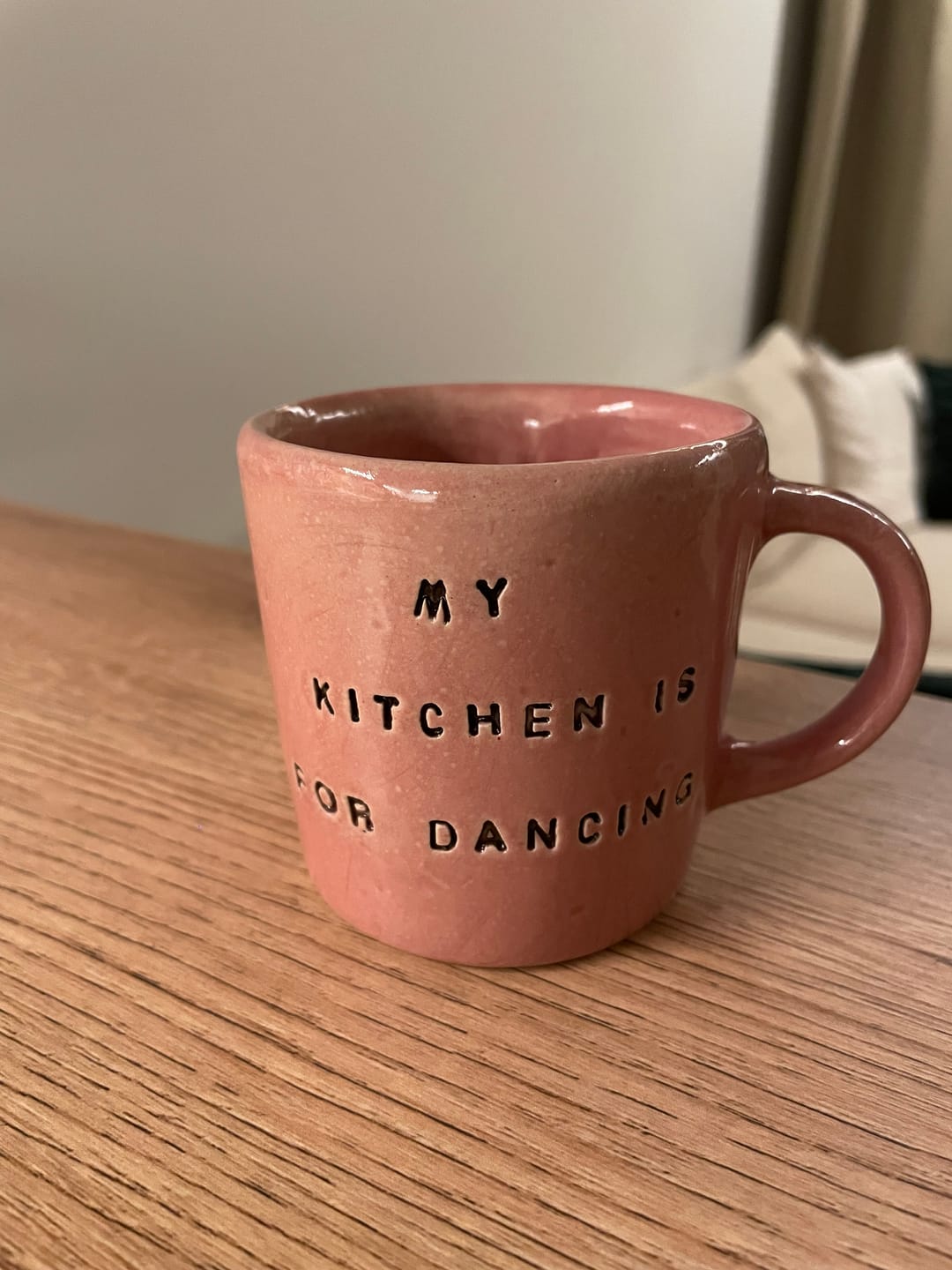 Customer photo review of Pale pink mug with funny saying