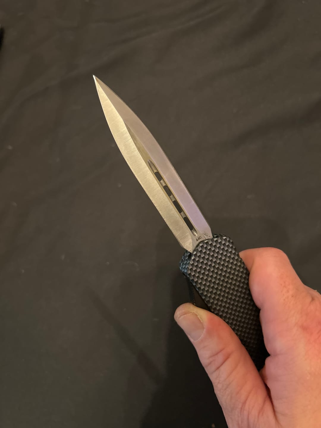 Customer photo review of Carbon Fiber Ghost OTF Knife (Multiple Blade Styles Available)