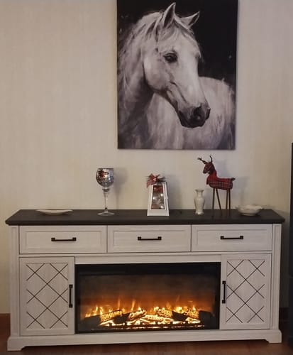 Customer photo review of 68" Grooved Door Farmhouse Fireplace TV Stand