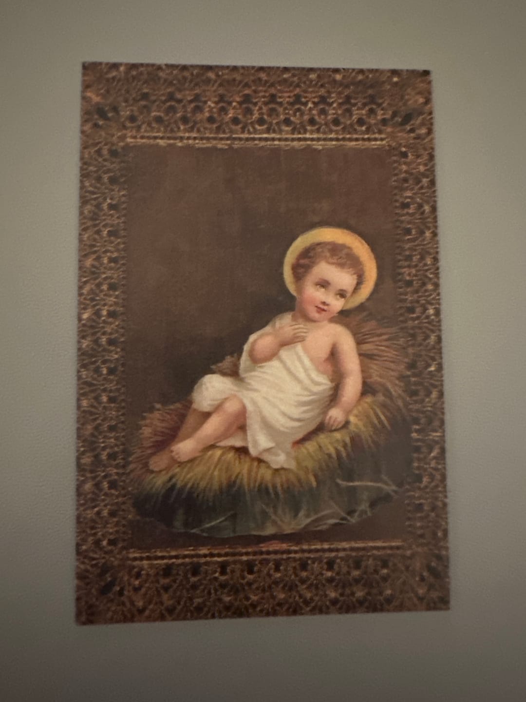 Customer photo review of Christmas Holy Card #11 – Baby Jesus with St. Francis Prayer – pack of 10/100/1000 – Stocking Stuffer – Restored Vintage Card