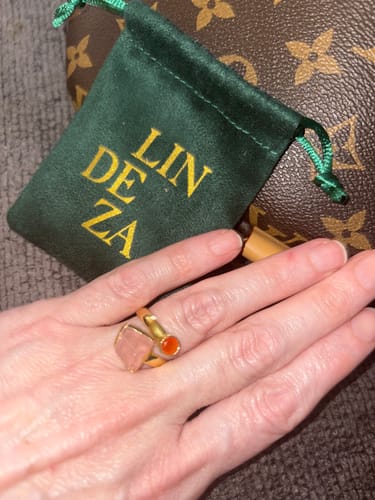 Customer photo review of Rose quartz + Carnelian combination ring