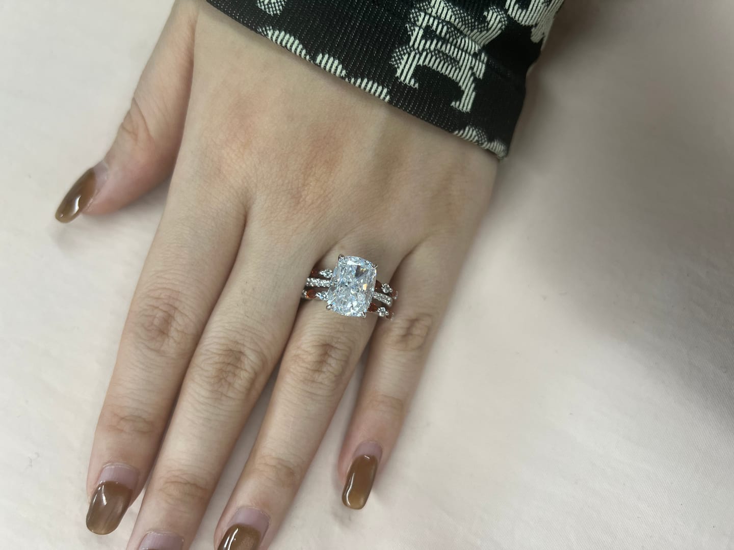 Customer photo review of S925 6.5Ct Cushion Cut Insert Wedding Ring Set With Unique White & Blue/Red Stone Engagement Ring Enhancer