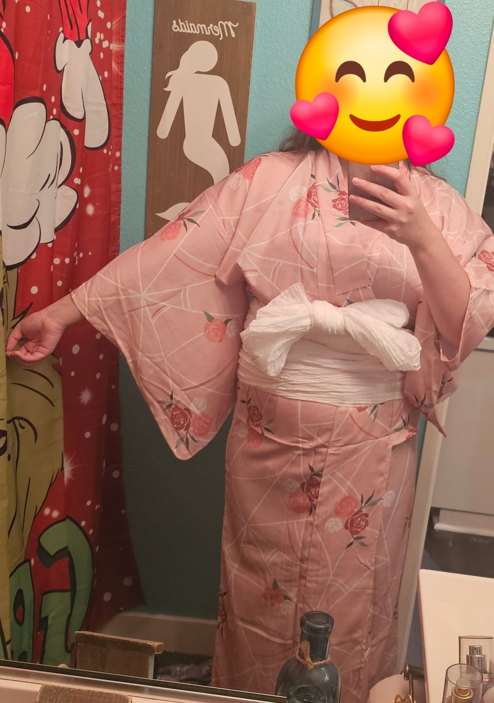 Customer photo review of Yukata Kimono - Spider Webs in Pink (Style #C1001)