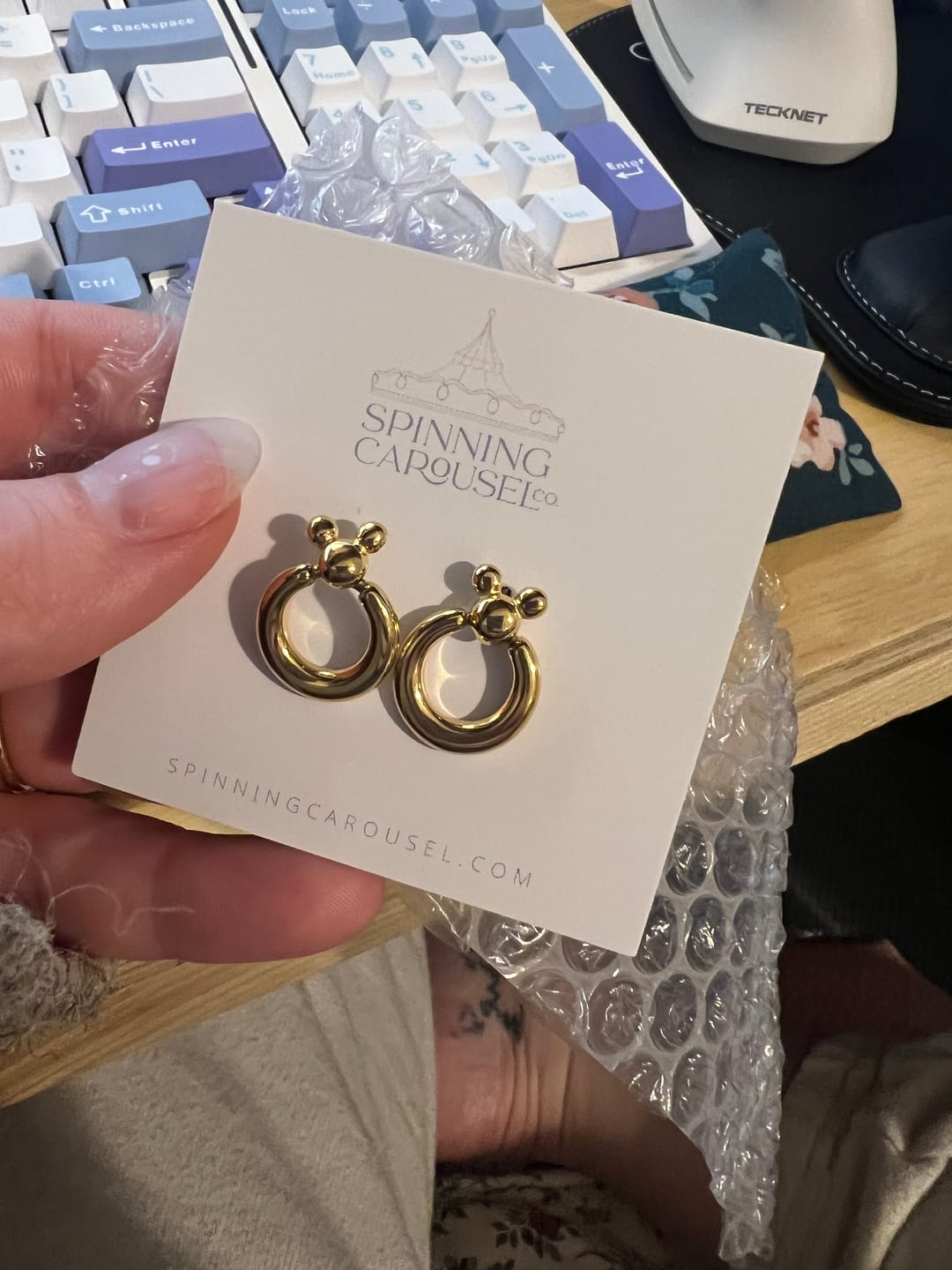 Customer photo review of Mini Leader of the Club Earrings