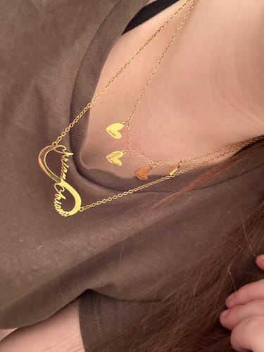 Customer photo review of Necklace with personalised heart pendants
