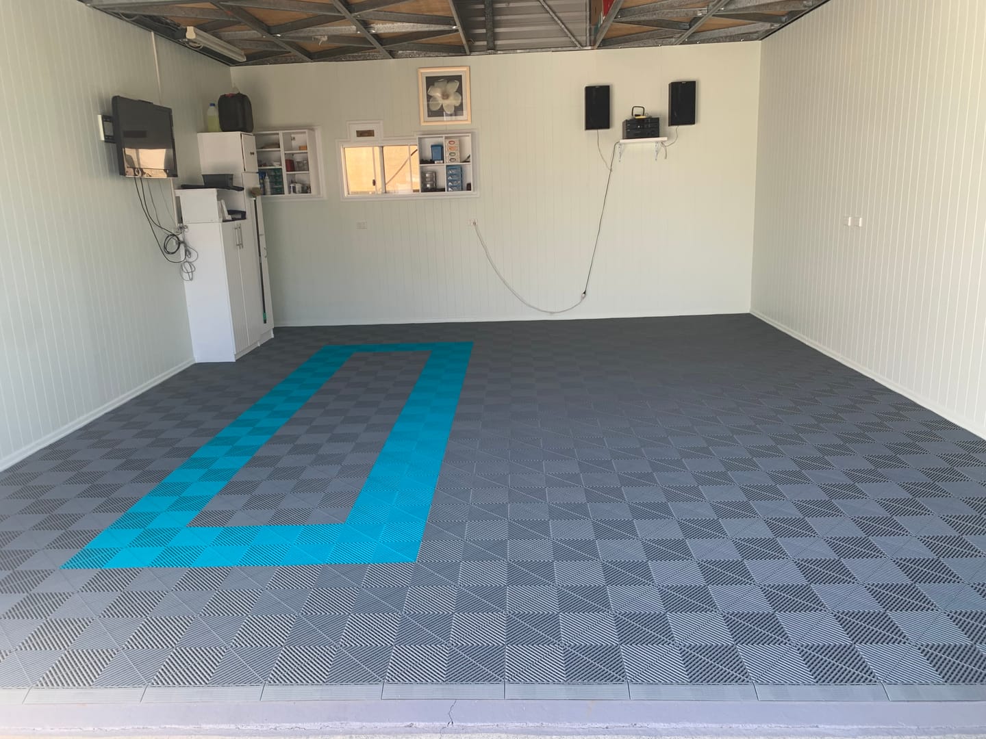 Customer photo review of Double Garage Modular Floor Tile Package Set