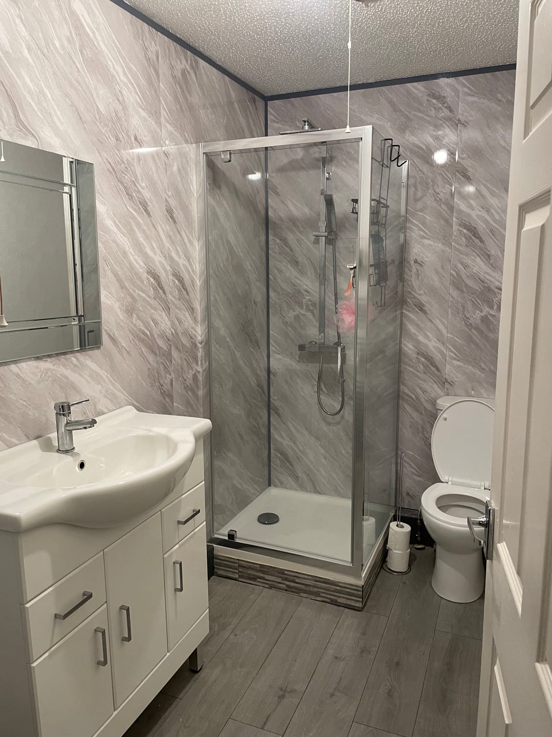 Customer photo review of 10mm Light Grey Marble Gloss Shower Panel 1M x 2.4M