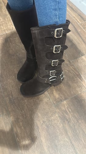 Customer photo review of THICK-SOLED BUCKLE BOOTS IN BLACK SUEDE