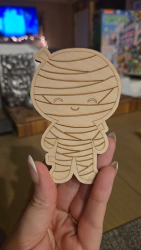 Customer photo review of Unfinished Wood Etched Mummy Shape | Paint By Line Crafts | up to 30" DIY